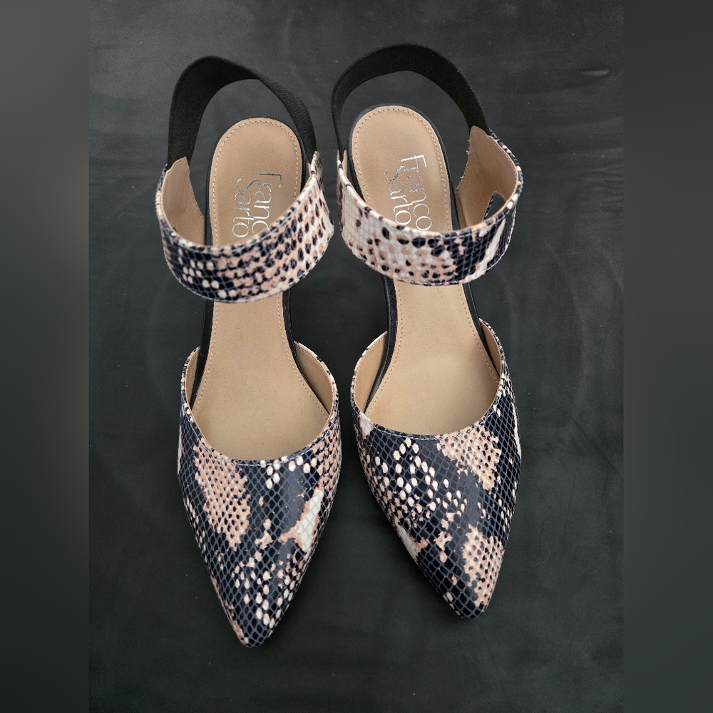 Franco Sarto Lima Printed Leather Elastic Strap Heel Size 8